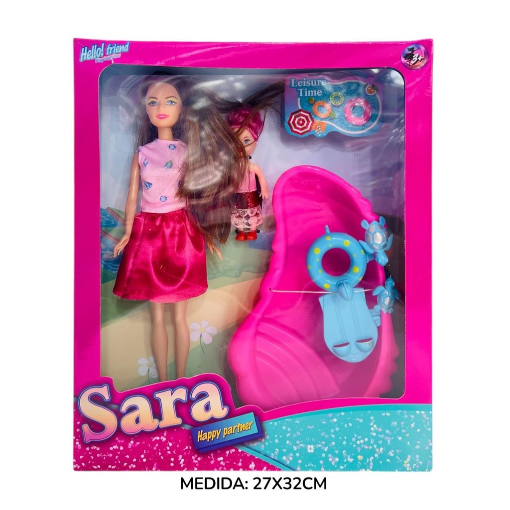 Muñeca Sara Con Muñequita Y Pileta