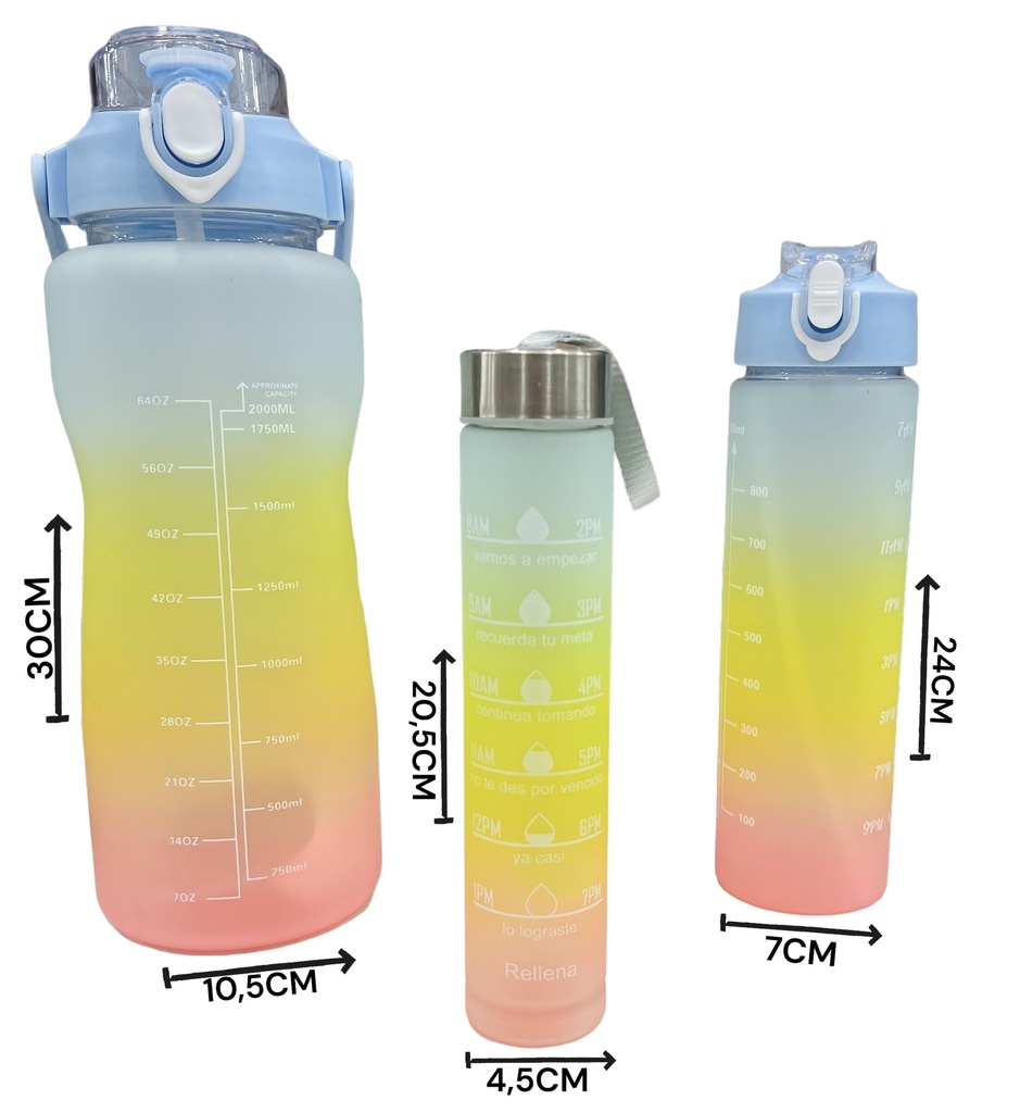 Botella Cantimplora X 3 200Ml/700/Ml/2000Ml