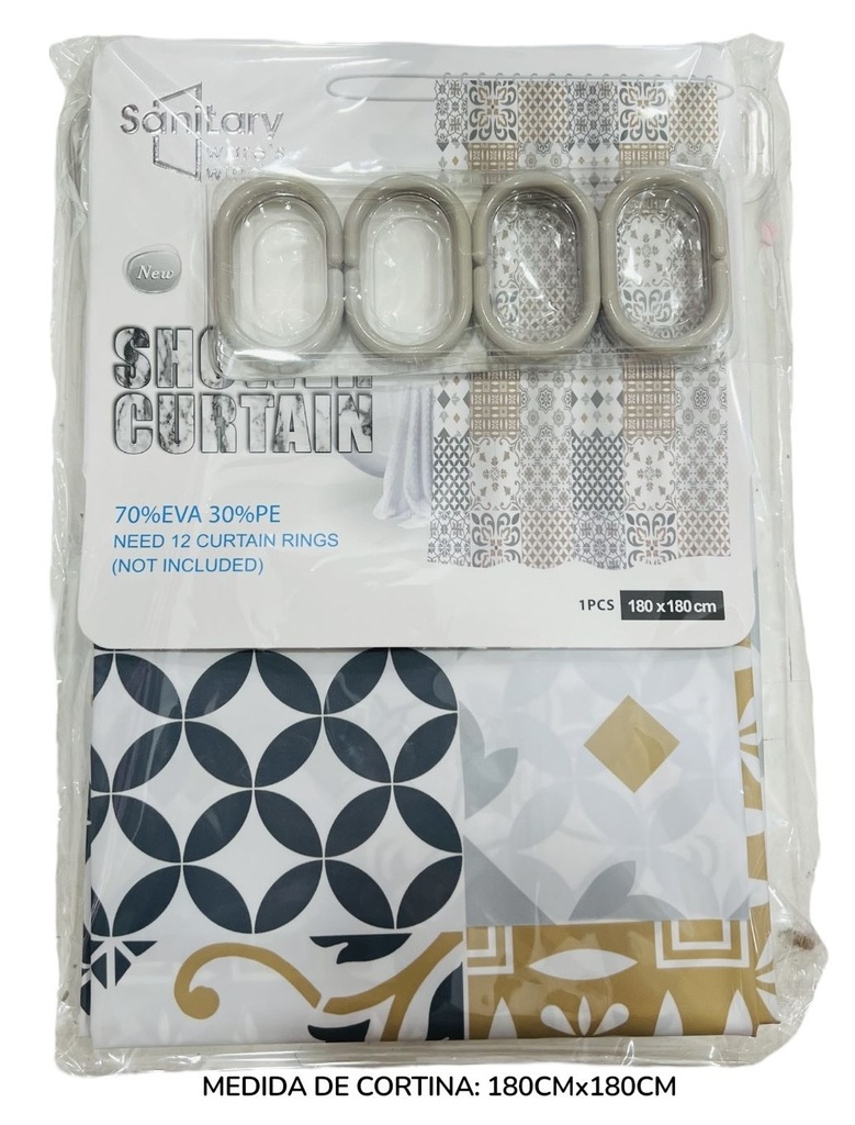 Cortina Para Baño 180X180Cm Con Ganchos Chic