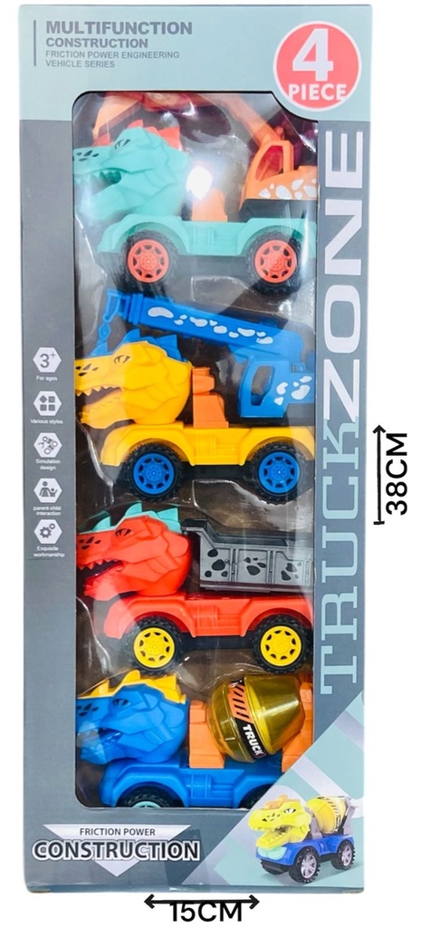 Camiones de construcción de dinosaurio en caja x4 HW24195626