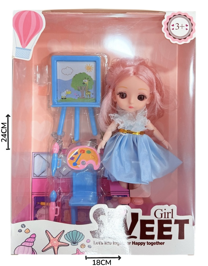 HWB222362 Muñeca Arte Con Accesorios En Caja