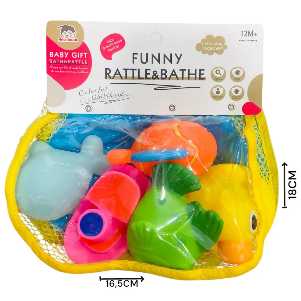 [625176] Juguetes de baño con chifle en bandeja