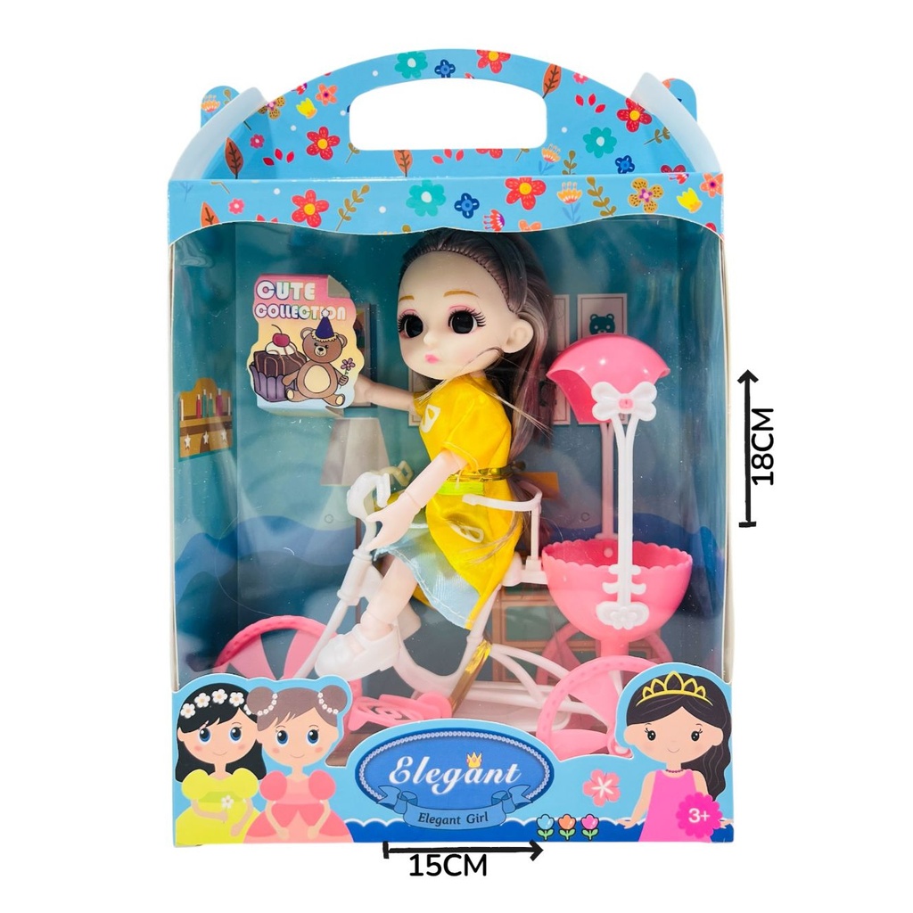 HWB289805 Muñeca En Bicicleta 6´´ Con Accesorios En Caja