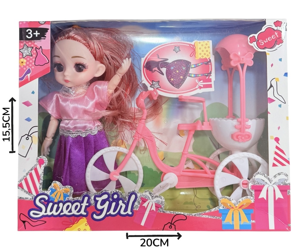 HWB289803 Muñeca Con Bicicleta Y Accesorios En Caja
