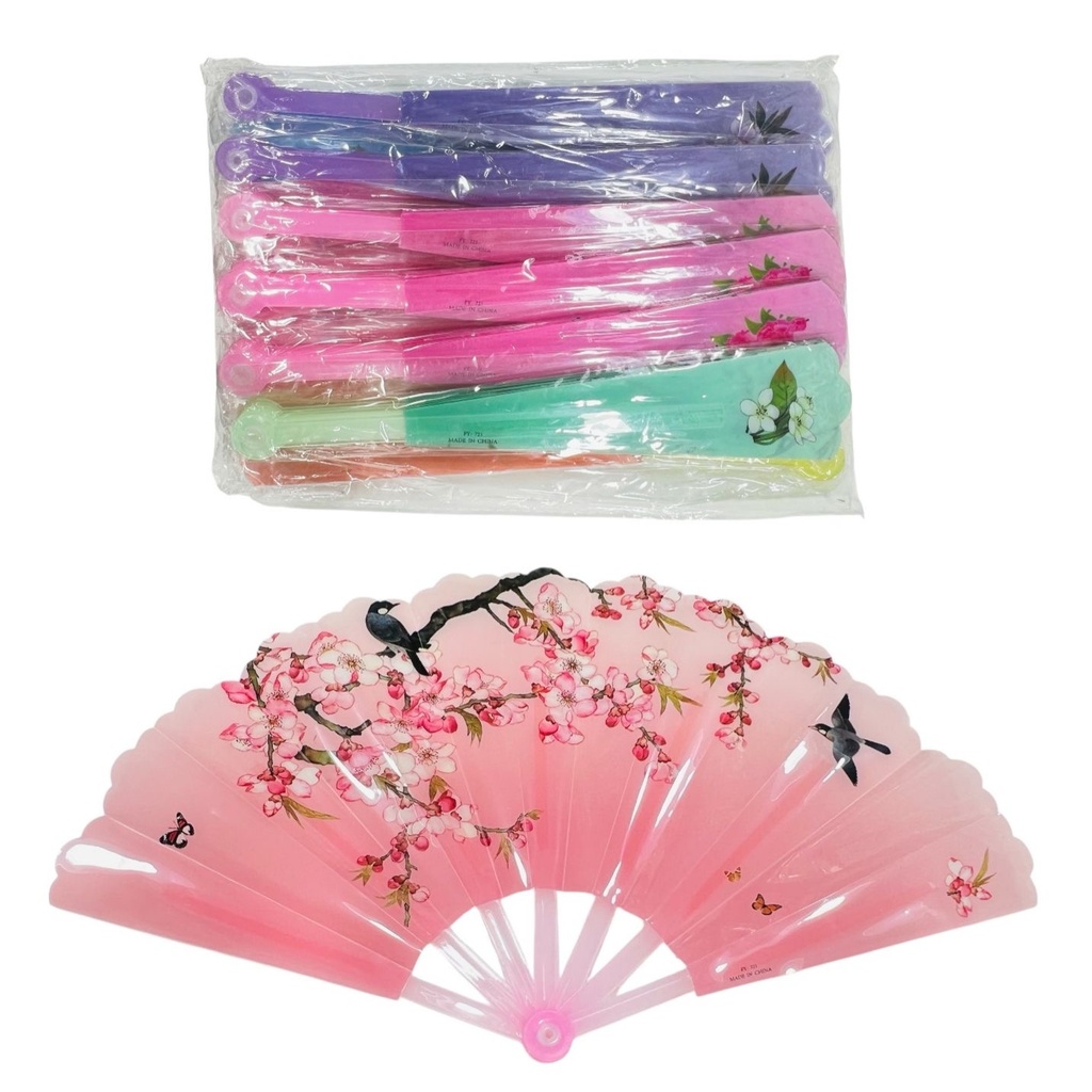 Abanico Plastico Con Flores 23Cm